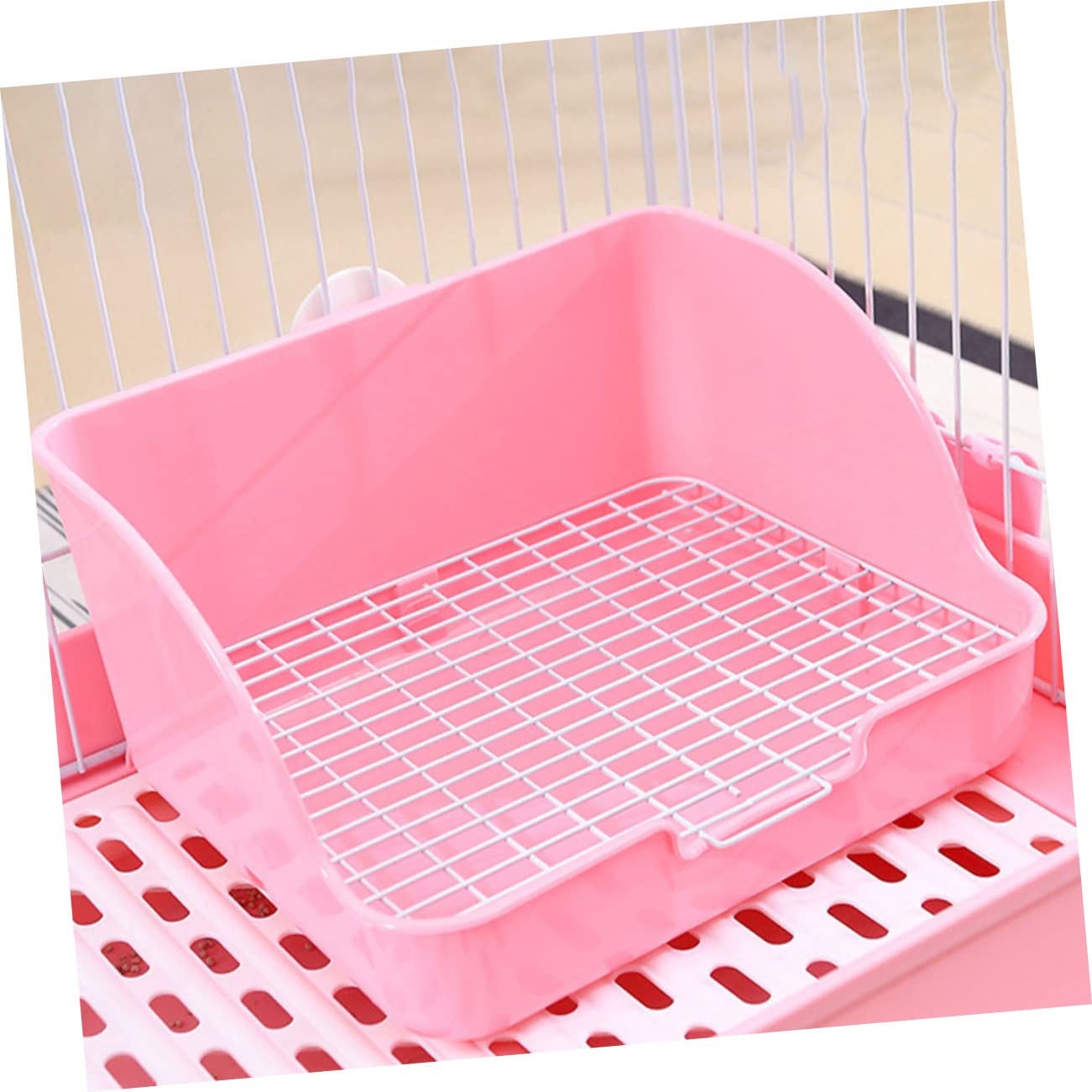 Happyyami Lettiera per Coniglietti Rettangolare in Plastico Rosa, Base Filtrante Anti-Perdita, Controllo Odori, per Addestramento in Casa e Giardino