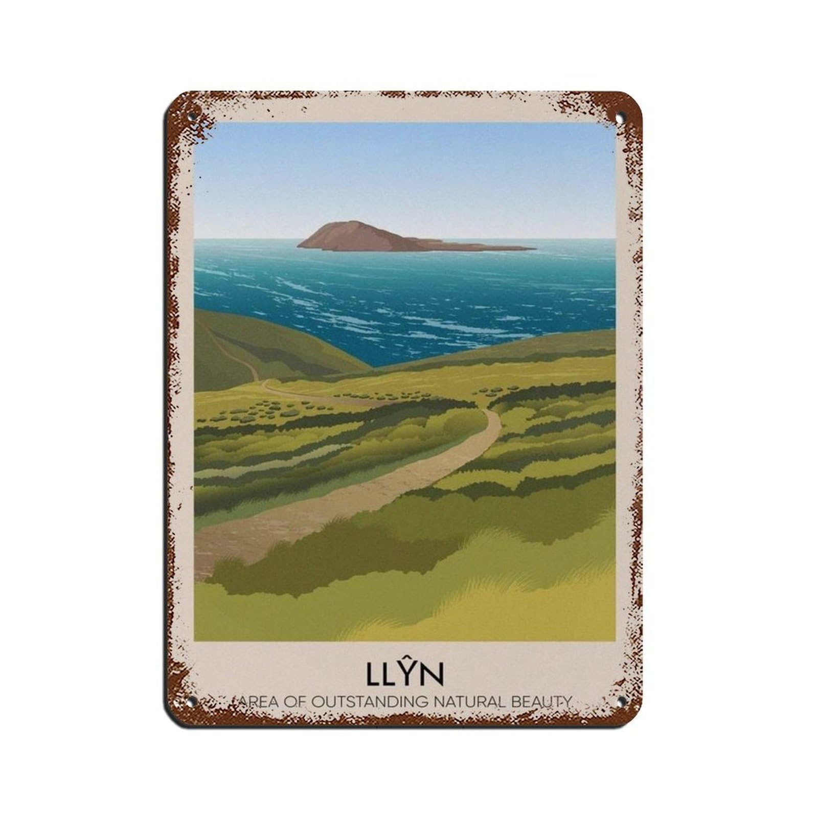 Lxwnze 30L X 40W Cm Llyn Aonb Travel Poster, Wales Retro Poster Metal Tin Sign Chic Art Retro Iron Painting Bar People Cave Cafe Family Garage Poster Wall Decoration 12X16inch(30X40cm)