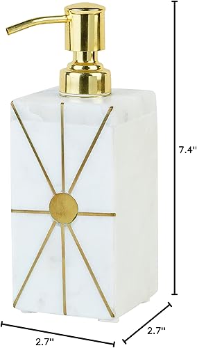 Miniatura 10 de Crocon Dispensador de jabón de mármol blanco para baño, cocina y encimera, botella de bomba de líquido de mano con bomba dorada extra inoxidable,