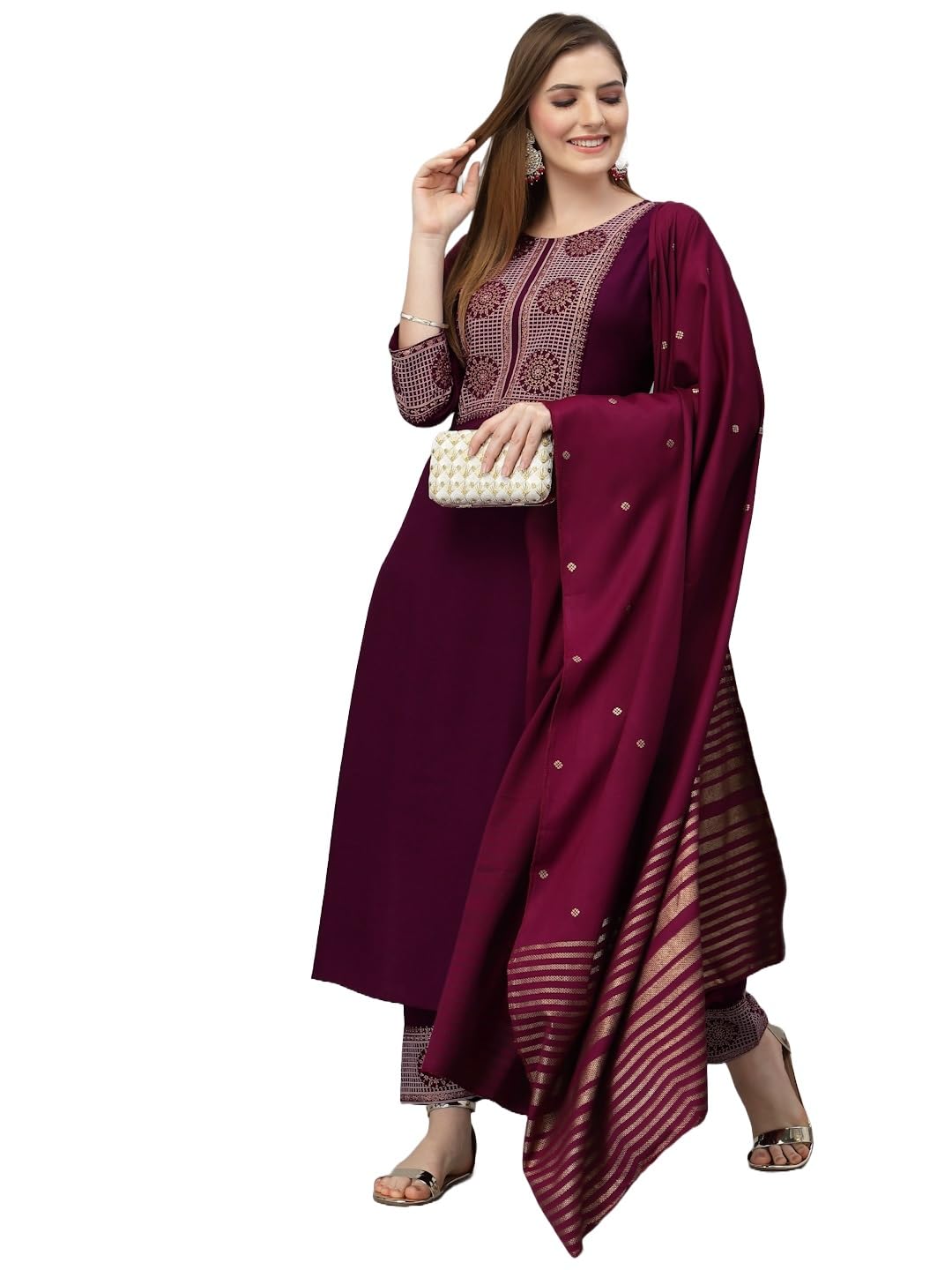 Women Viscose Embroidered Kurta And Pant Set With Dupatta, Kurta Set
