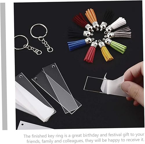 Miniatura 7 de 20 piezas clave transparente círculo borla conmemorativa placa billet llavero de cuero artificial llavero colgante anillo redondo acrílico llavero