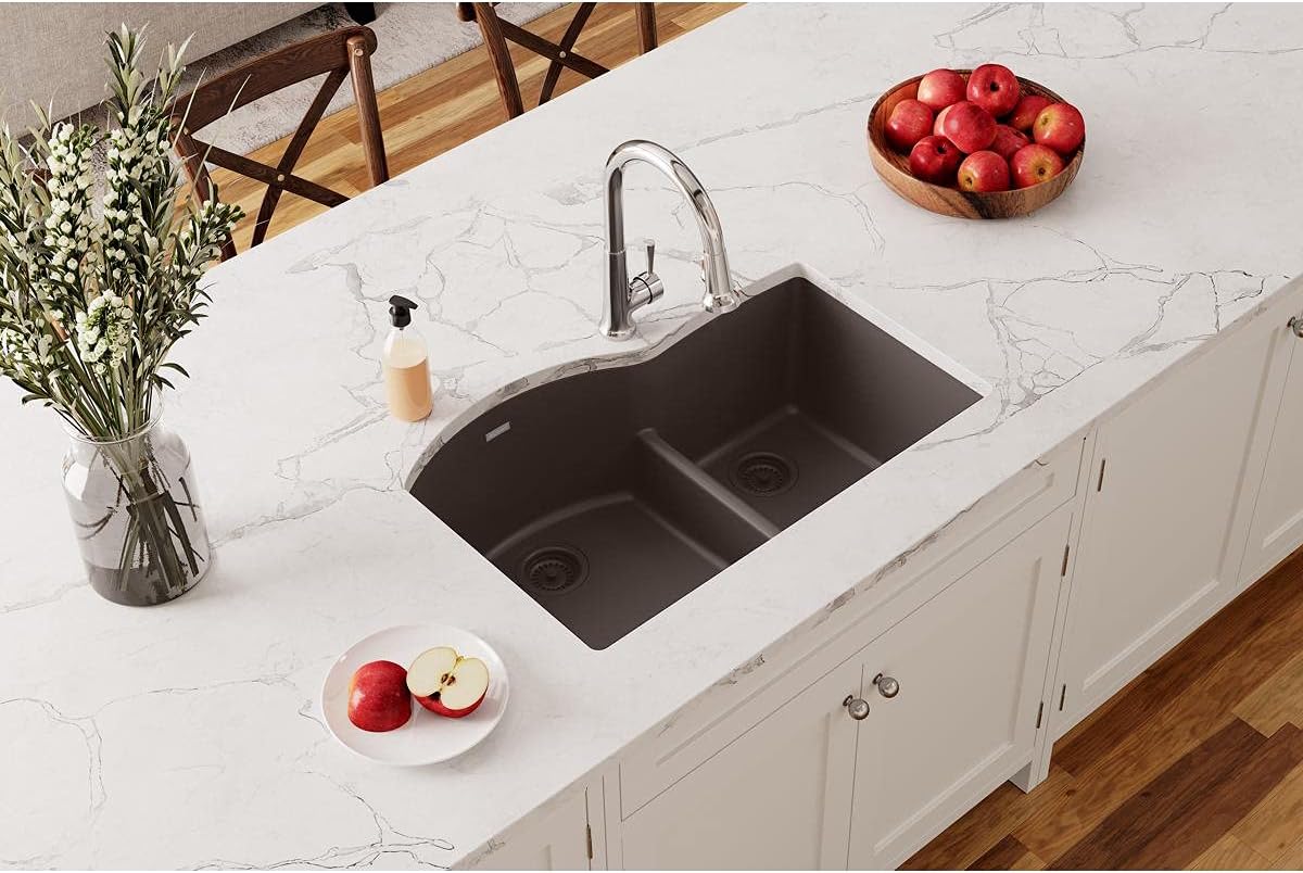 Bіg Sаlе Elkay Quartz Classic ELGHU3322RMC0 Mocha Offset 60/40 Double Bowl Undermount Sink with Aqua Divide Bеѕt Cуbеr Dеаlѕ 🔥 Elkay Quartz Classic ELGHU3322RMC0 Mocha Offset 60/40 Double Bowl Undermount Sink with Aqua Divide
