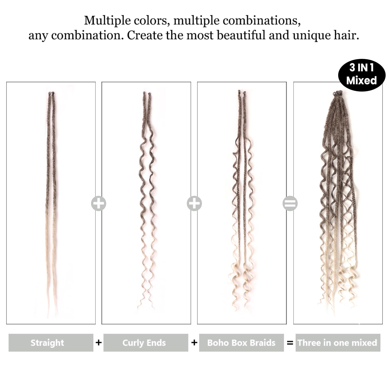 24 Inch Synthetic Dreadlock Extensions Hippie Single Ended Dreads 0.6 cm Width Loc Extensions Reggae Style Crochet Hair for Women (T1B/Grey - Image 3