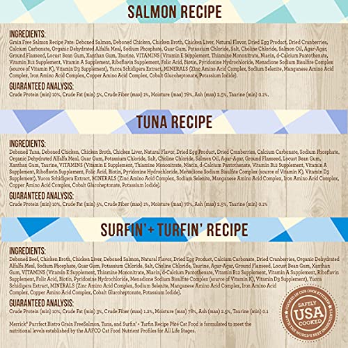 Merrick Purrfect Bistro Seafood Variety Pack Grain Free Wet Cat Food Recipes Pate - (12) 5.5 Oz. Cans #TOP4