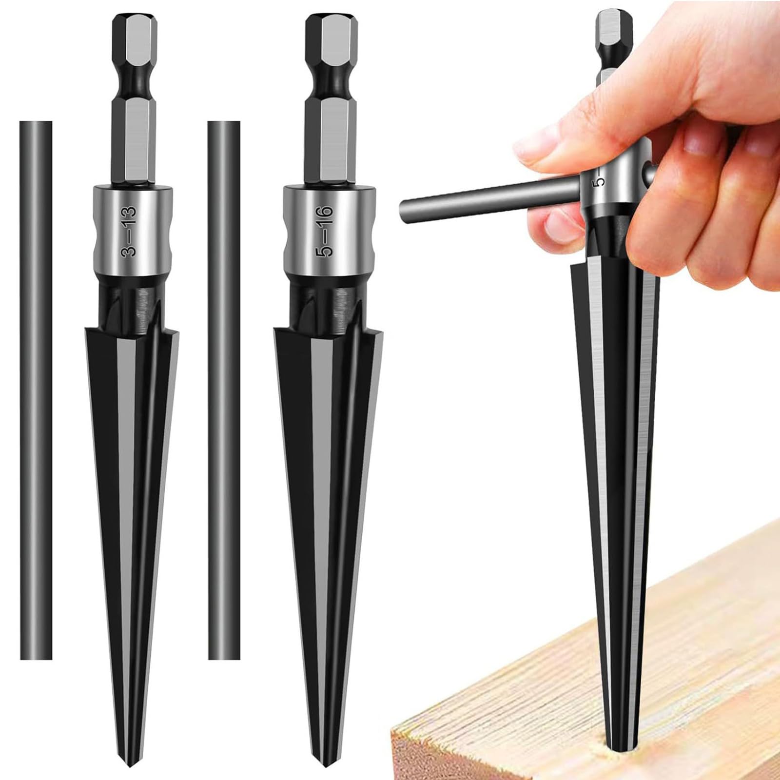 2Pcs T Handle Tapered Reamer Set 5-16mm 3-13mm Bridge Pin Hole Handle Tapered Reamers 6 Fluted Chamfer Drilling Tool