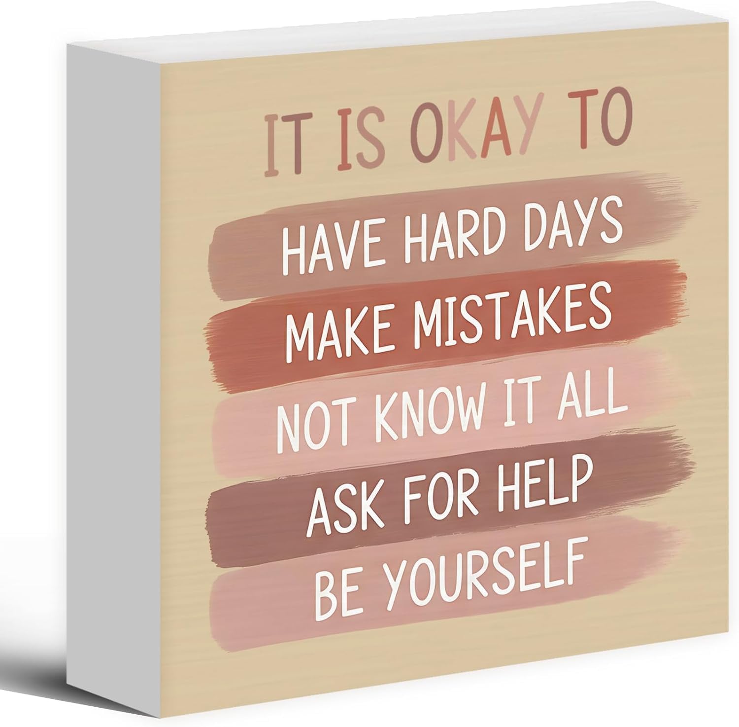 Inspirational Box Sign 5x5 Inch Positive Quote Wooden Desk Decor