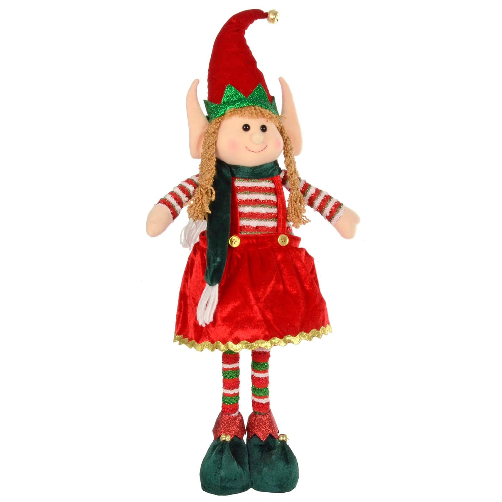 Large Christmas Elf Figure Standing Decoration Red Green Fabric 67cm - Girl