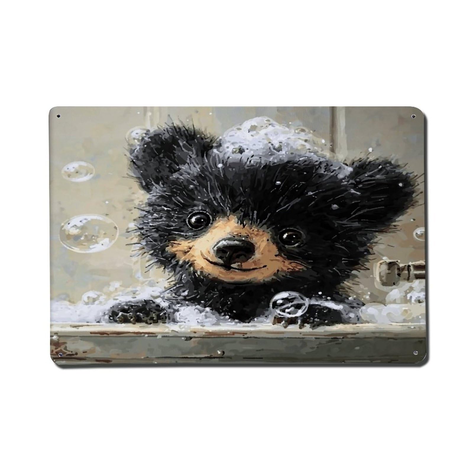 Lvalogy Style Cute Black Bear Bathing Bubble Metal Tin Sign Plaque