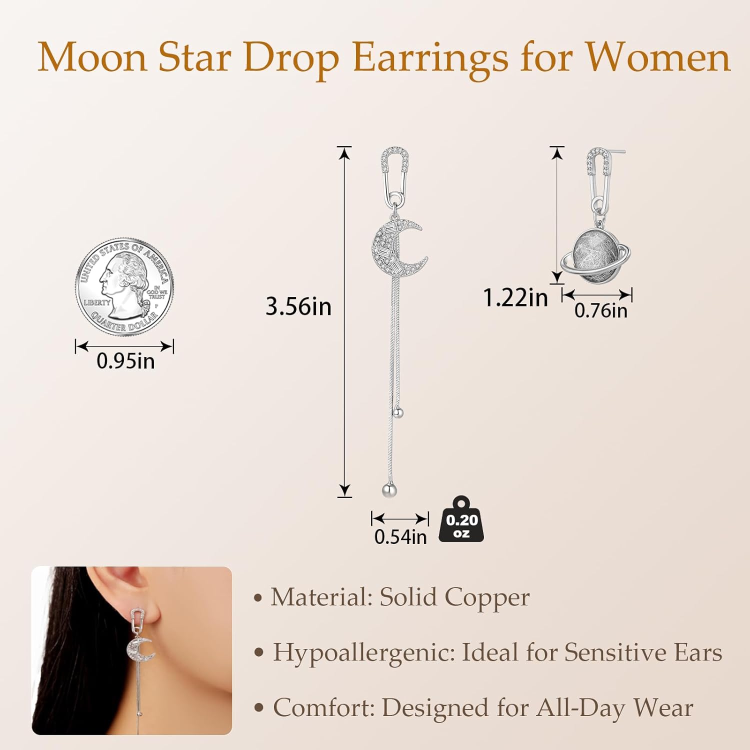 Celestial Earrings for Women, Asymmetrical Moon Star Saturn Dangle Drop Earring Planet Space Galaxy Jewelry Gifts for Everyday Wear - Image 6
