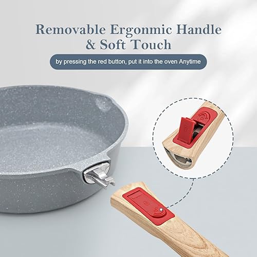 Miniatura 3 de Sartén profunda de cerámica antiadherente de 8 pulgadas, sartén pequeña para tortilla de huevos con mango extraíble, sartén de aluminio compatible