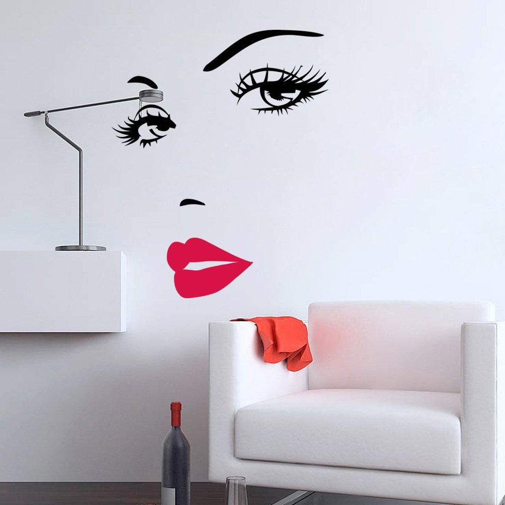 Adesivi murali Labbra Rosse Fata dei Fiori Ragazza Rosa Nera Decalcomanie da Muro D & eacute; Cor Murales Rimovibili per Soggiorno Camera da Letto (43 * 57 cm, Fata dei Fiori)