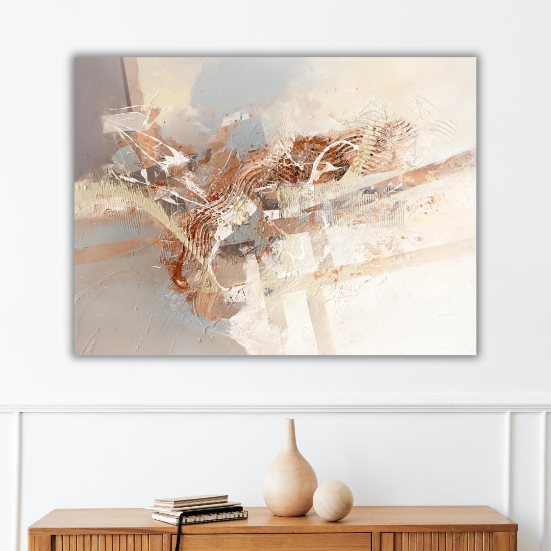 Pro-Art Leinwand Bilder 60x80 cm Abstrakt Beige Braun Modern Wandbilder Wohnzimmer hochwertiger Druck handgefertigt in Deutschland