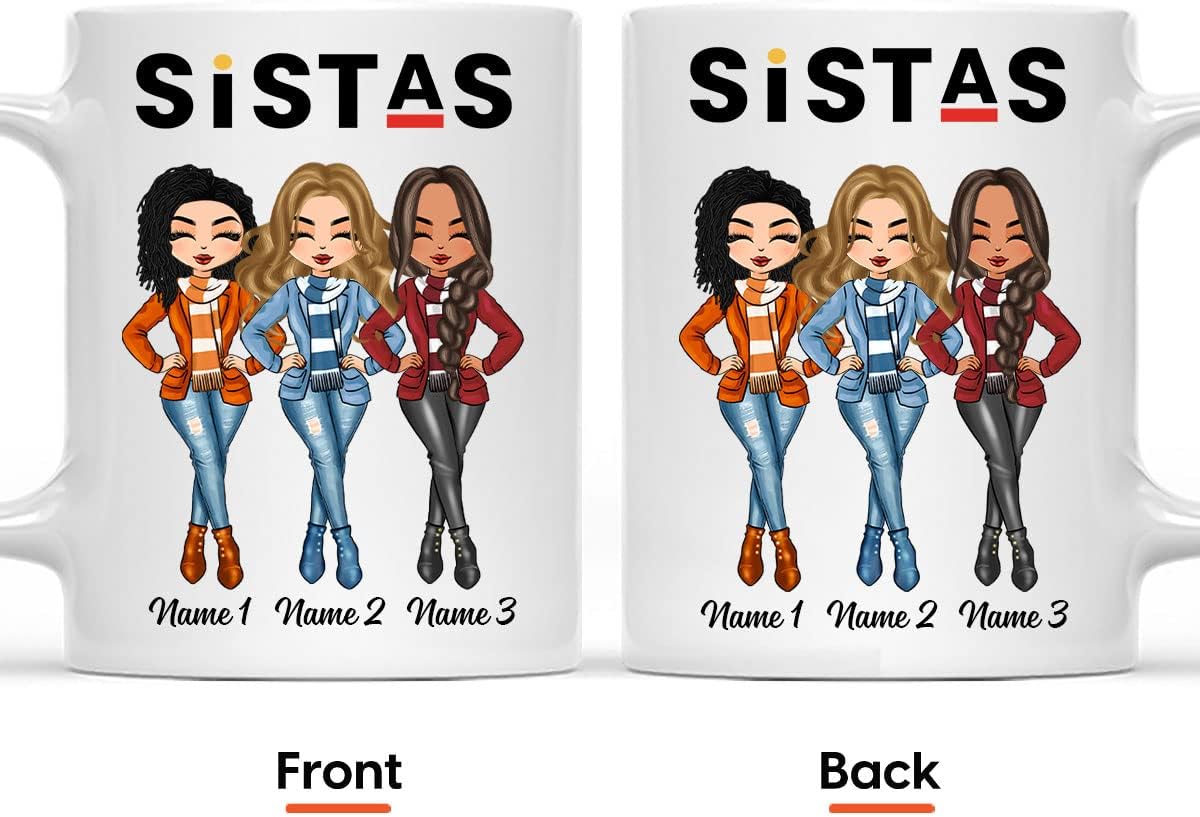 ORIWAVE Sistas, Personalized Mug, Birthday & Christmas Gift For Sista, Sister, Soul Sister, Best Friend, BFF, Bestie, Friend Gifts on Birthday, Christmas Ceramic Coffee Mug 11oz 15oz Coffee Mug…