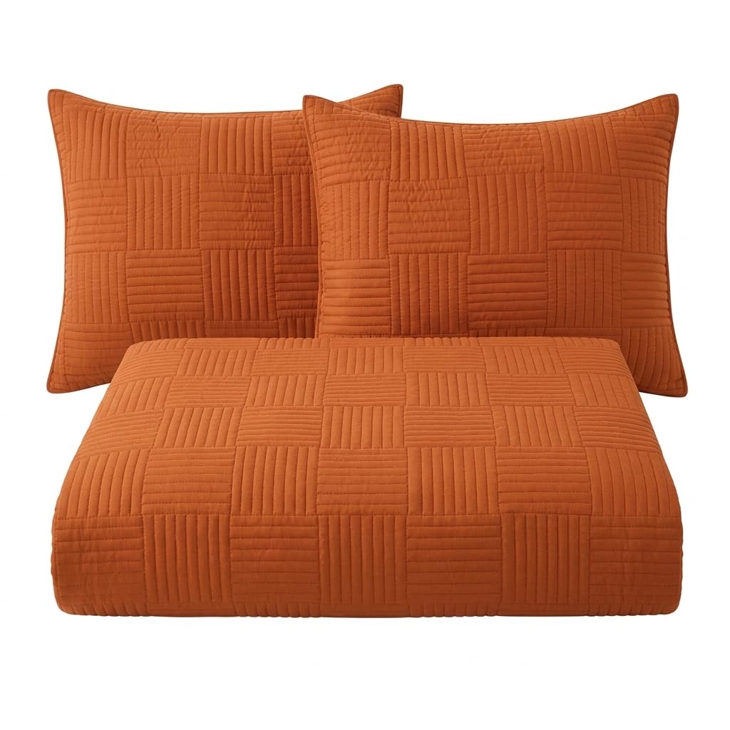 StylemyBedroom Ultrasonic Floral Bedspread Set - Soft Microfiber Quilted Coverlet for All Seasons - Includes Matching Pillow Shams (Orange, Single)