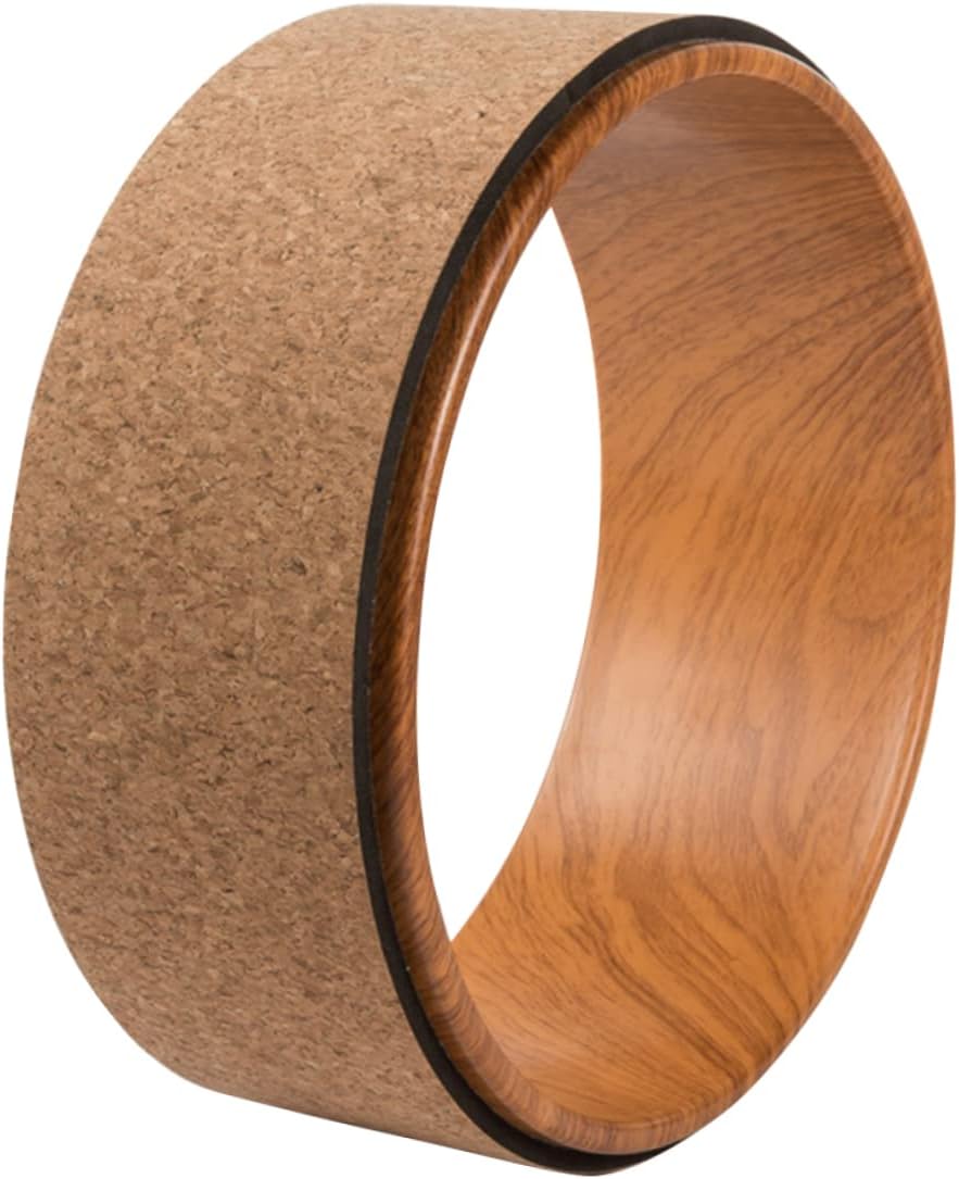 Milisten Natural Cork Yoga Wheel Durable Fitness Roller for Back Bend Massage Yoga Training Tool for Flexibility Strength Essential Circle for Home Workouts