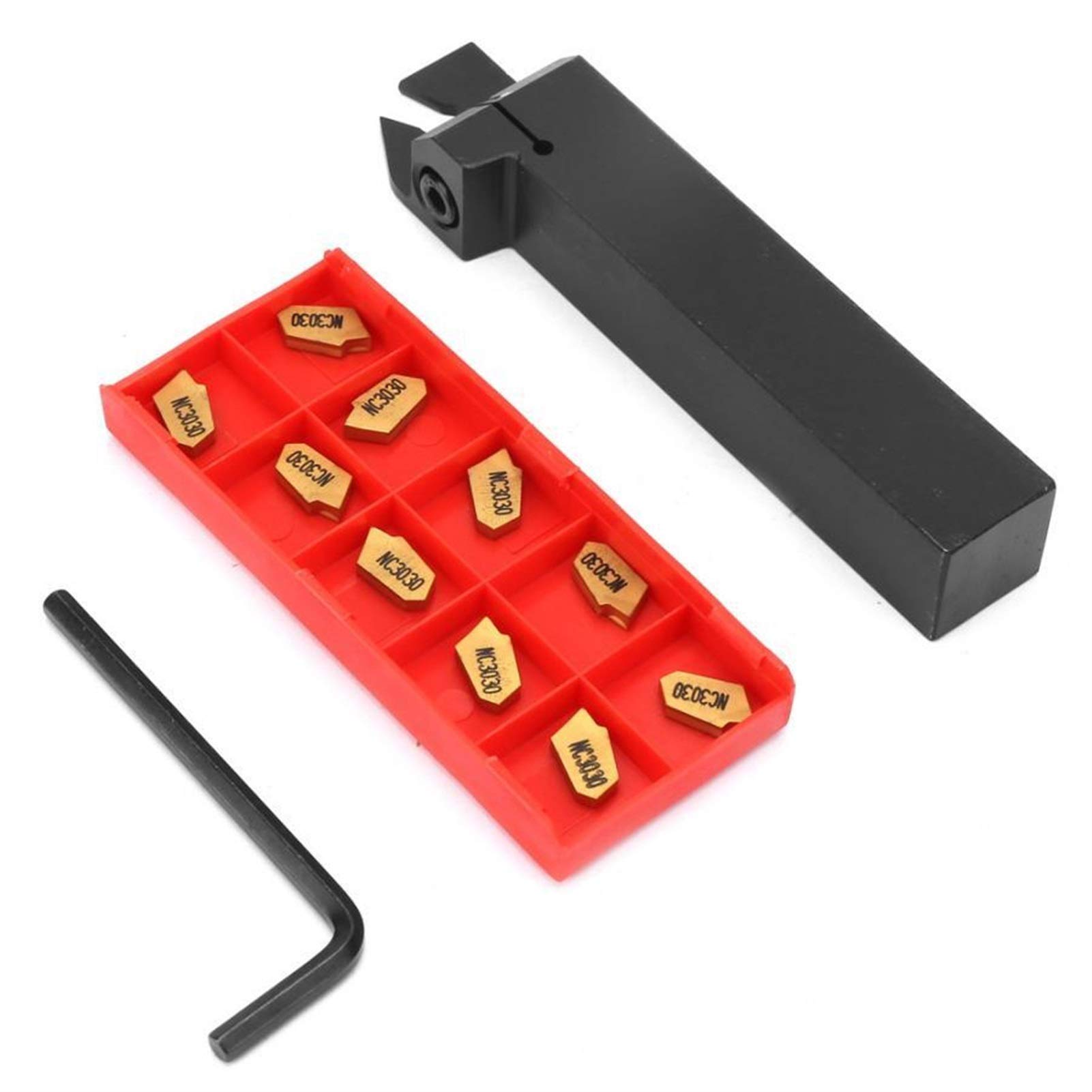 WQAZ Poste de Herramienta Giratorio Soporte de Herramientas de torneado de Torno ZQ2020R-3 + 10pcs SP300 Insertos de carburo + Llave de Herramientas CNC Alta rigidez