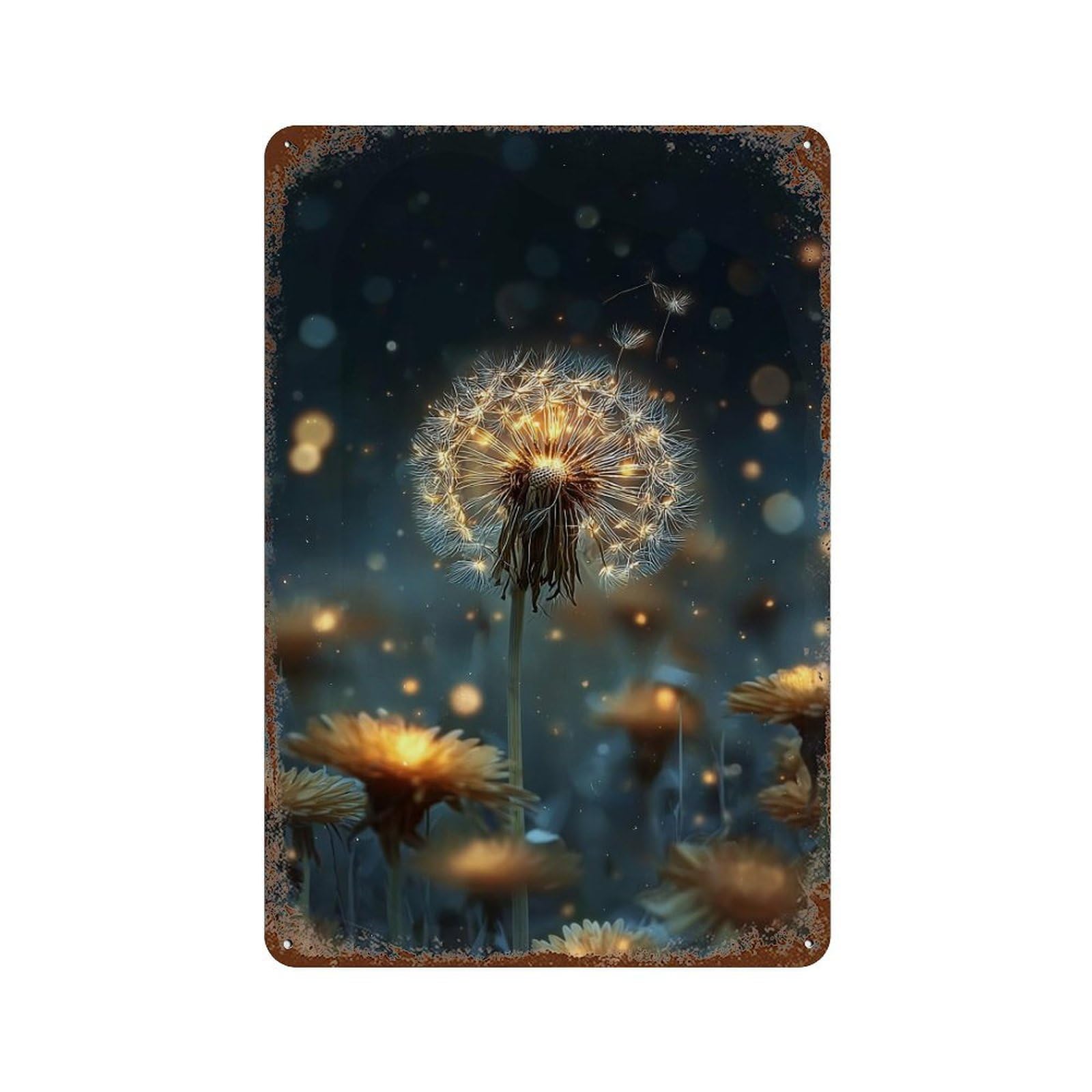 Garage Style Glowing Dandelion Magic Aged Metal Wall Plaque 11.8"x7.9", Old School Wall Decor for Bar And Workshop