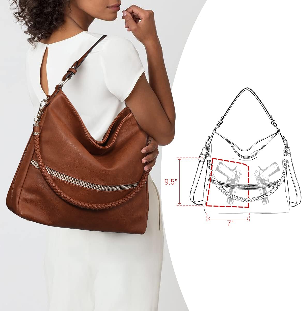 Dasein Hobo Handbags for Women Purses Vegan Leather Shoulder Bags Bucket Purse Large Tote Set with Long Strap | Purses, Large, with Long Strap - Image 2