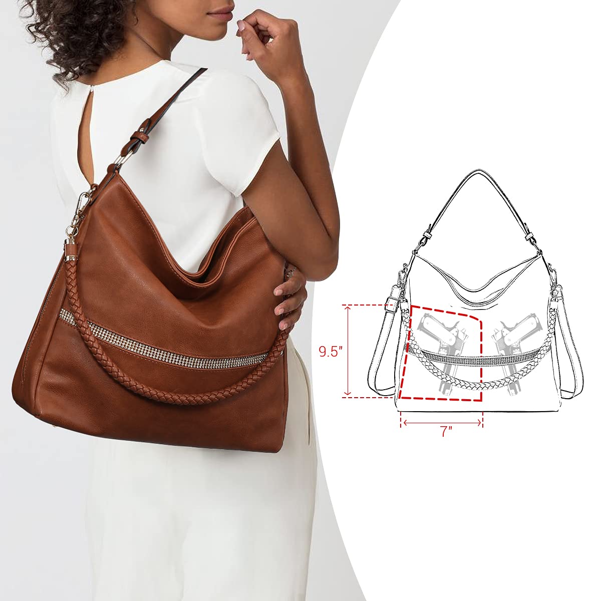 Dasein Hobo Handbags for Women Purses Vegan Leather Shoulder Bags Bucket Purse Large Tote Set with Long Strap (brown)