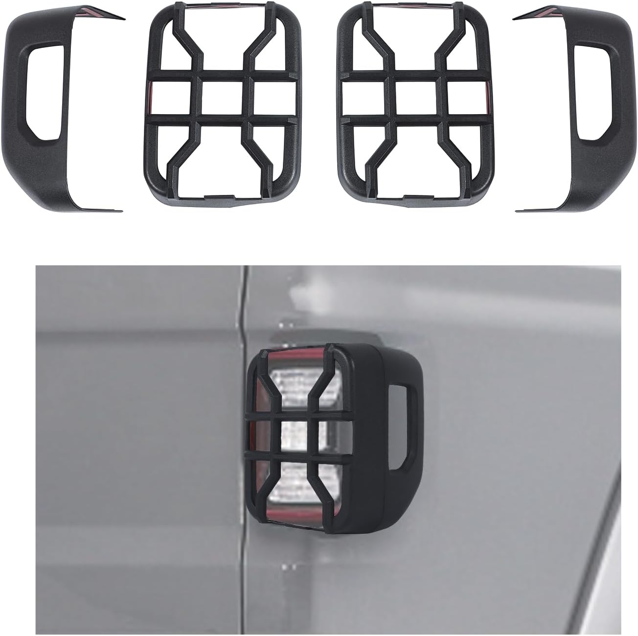 Cherocar Tail Light Guards Rear Light Cover Protector, Black Taillight Frame Trim for Jeep Gladiator JT 2018-2026, for Halogen Tail Lights Only, 4PCS Set