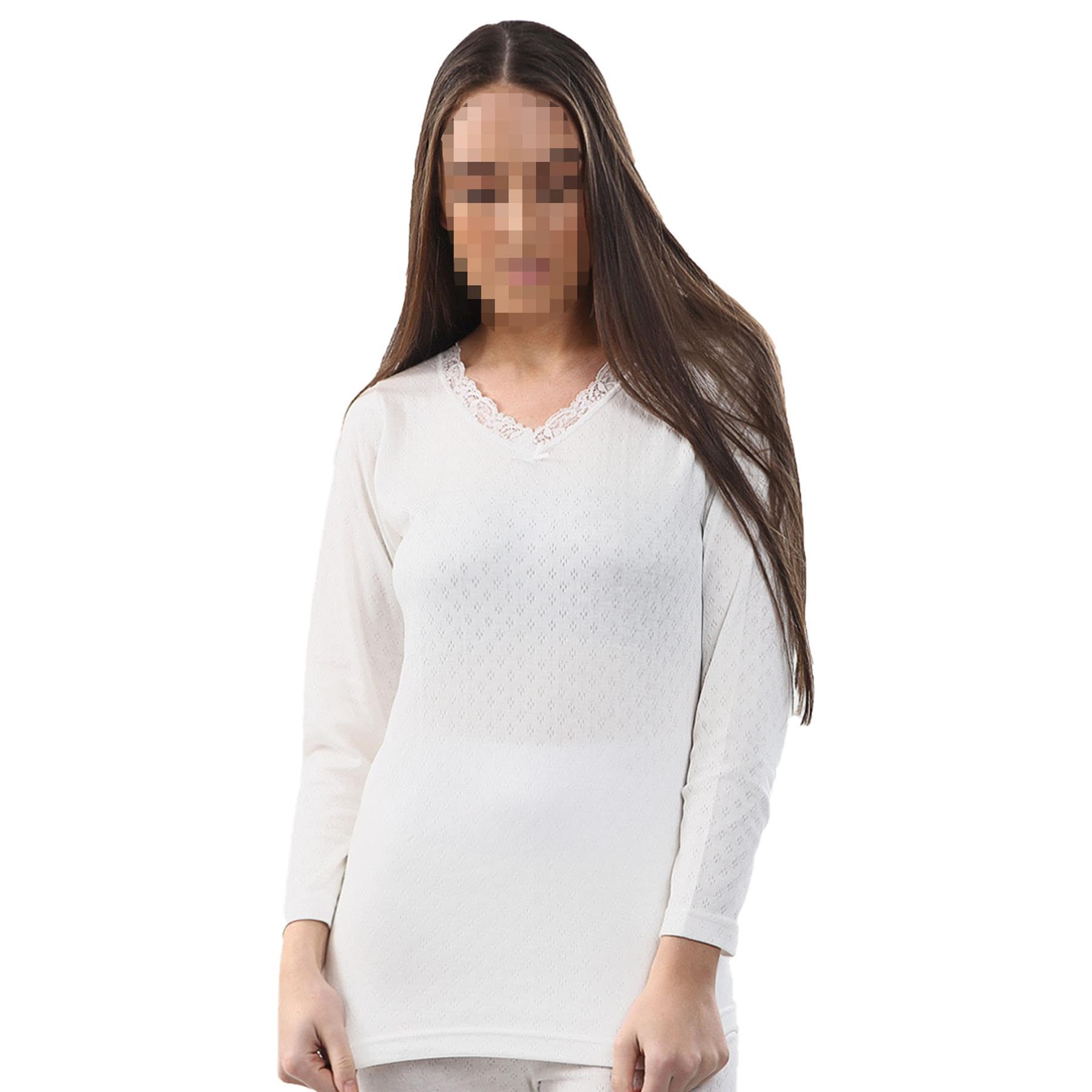 A2Z Ladies Thermal Vests Womens Tog Pointelle Extra Warm - Ladies Thm LS Shirt 2362 White 18-20