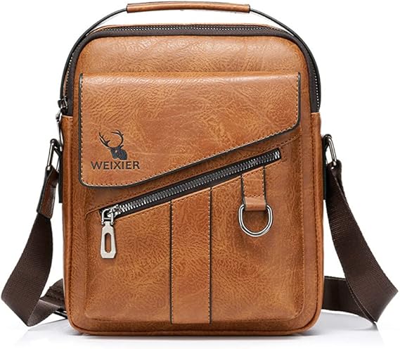 Amazon Whatna革 ショルダーバッグ メンズ 2way 斜め掛け 手提げ バッグ セカンド バッグ Ipad9 7収納可 縦型 小さめ メッセンジャーバッグ 通学 通勤 肩掛け バッグ 自転車かばん プレゼント男性 8632 ブラウン ｗｈａｔｎａ ショルダーバッグ