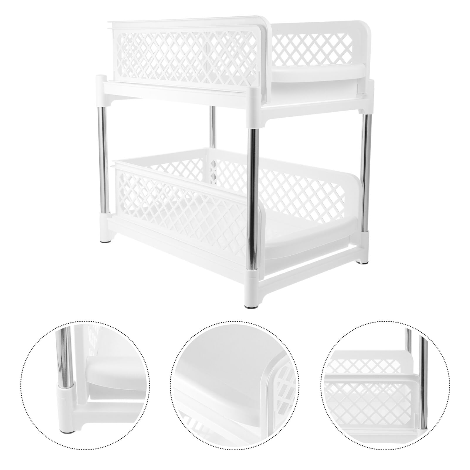 Organizer Estraibile a 2 Livelli Bianco per Mobiletto Bagno Sotto Lavandino