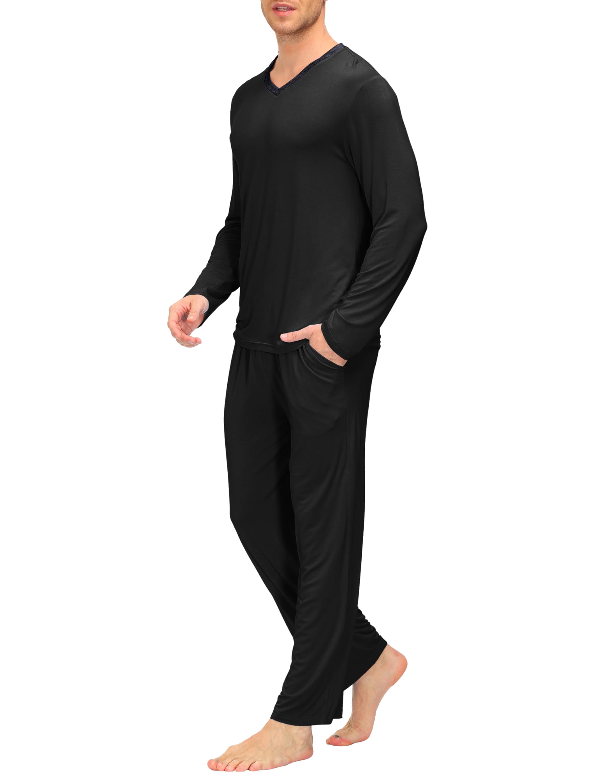 Pigiama Uomo Cotone Lungo bambù Biancheria Invernale da Notte Pigiami Due Pezzi Morbido Maniche Lunghe Pantaloni Lunghi