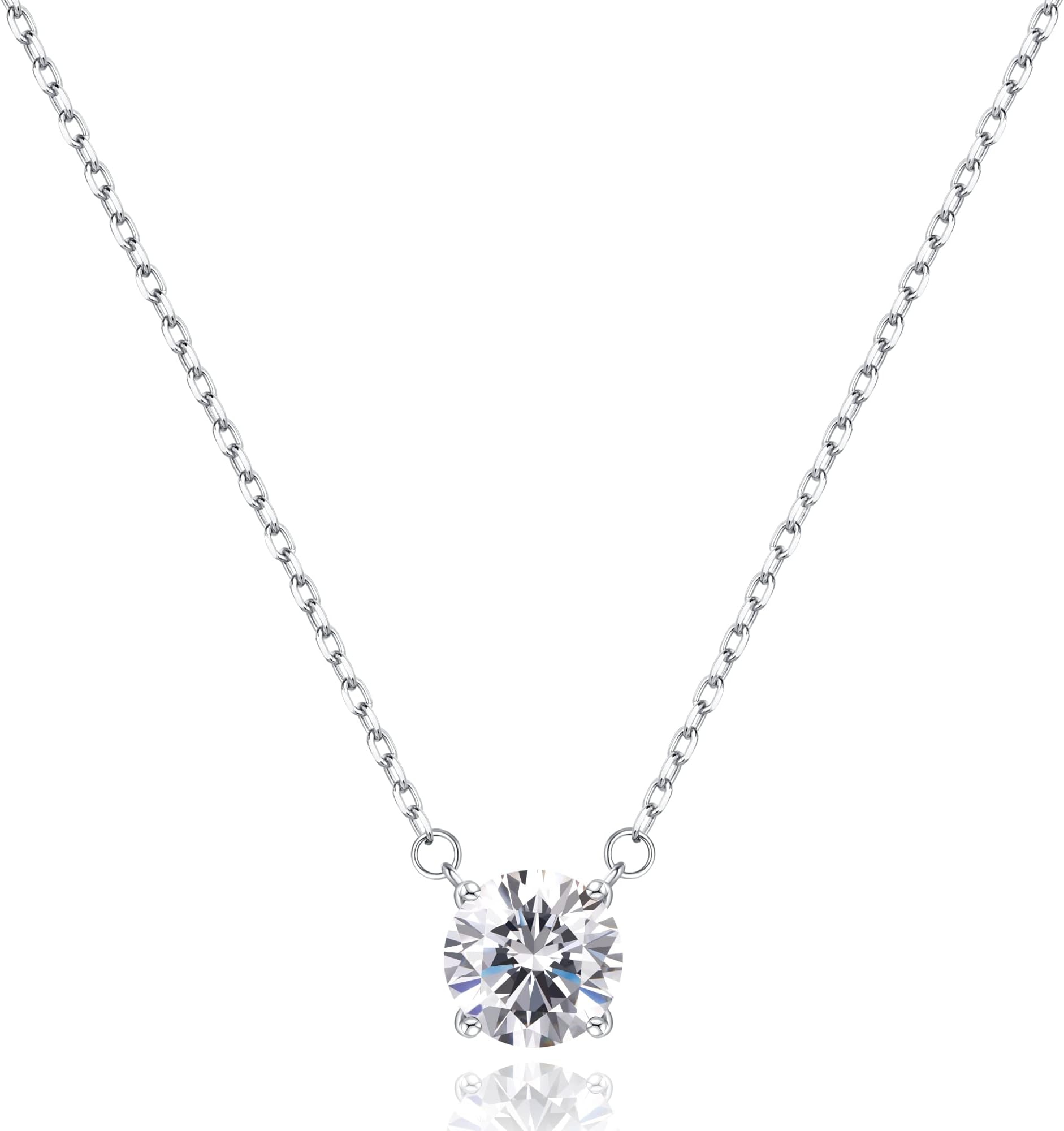 JewlpireGifts for Her Birthstone Necklace for Women, 2 Carat Dainty Silver Necklace for Women, Christmas Gift Birthday Gift Mother's Day Gifts for Mom Wife Her