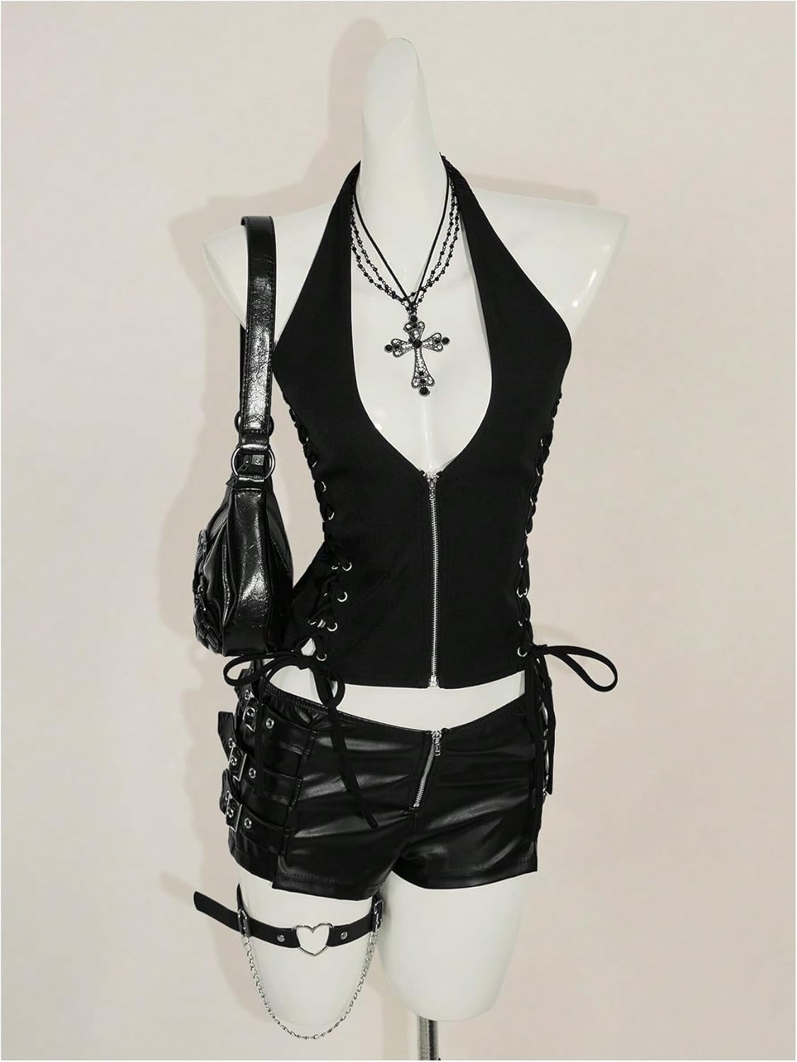 Floerns Women's Y2k Lace Up Halter Top Zip Up Deep V Neck Sleeveless Going Out Fall Fashion Tops - Image 5