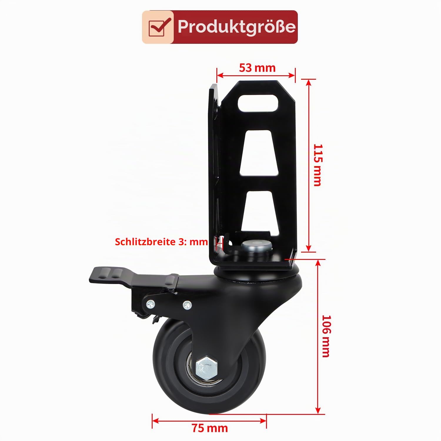 75 mm große Lenkrollen mit Bremsen, 4 Stück, Zubehör für Regalregale, passend für schraubenlose, selbstsichernde Regalregale, Gesamtbelastbarkeit 453,6 kg