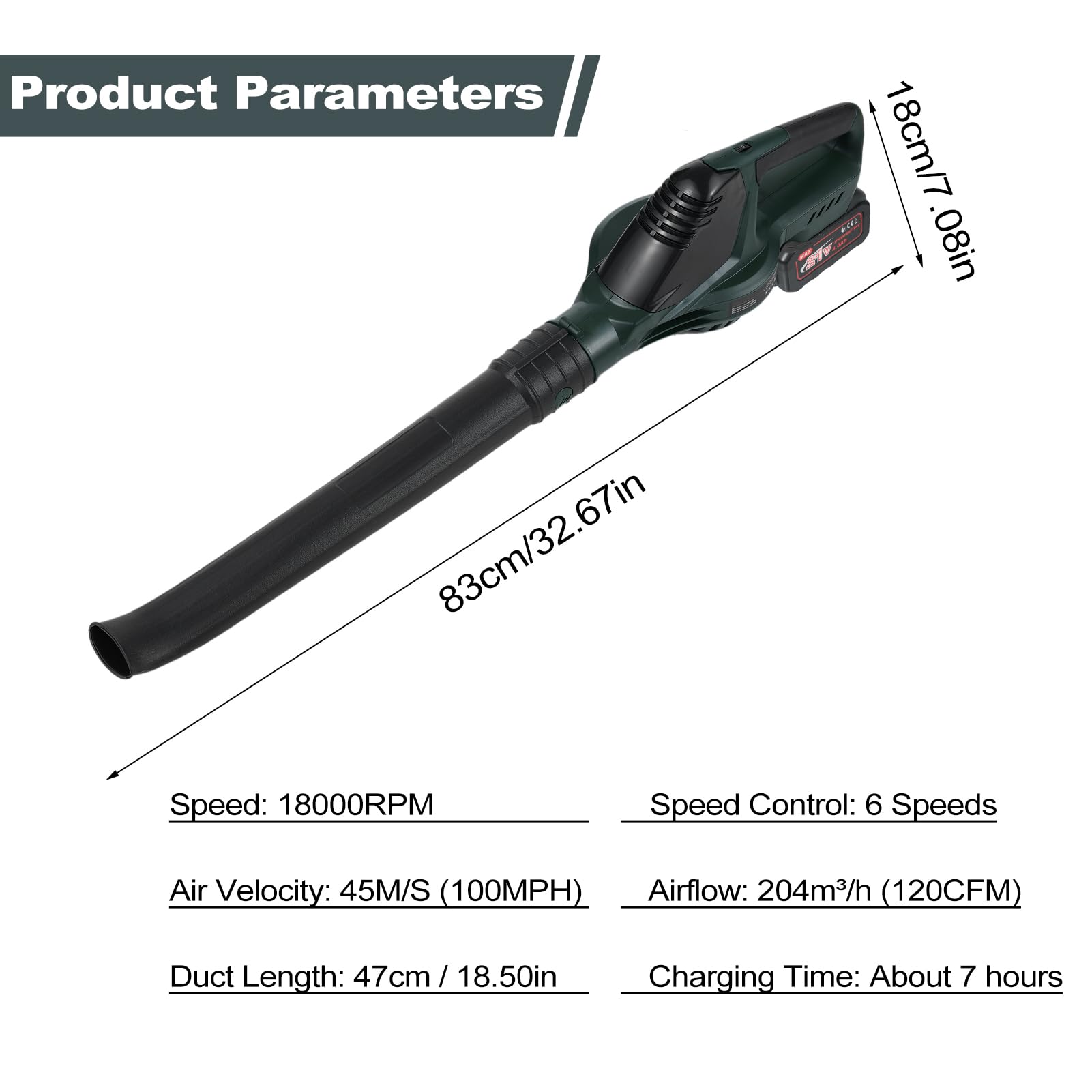 Soffiatore per foglie 120CFM/100MPH Soffiatore per foglie elettrico 21V Alimentato a batteria 5 modalità di velocità Adatto per la cura del prato Pulizia del garage del marciapiede del cortile
