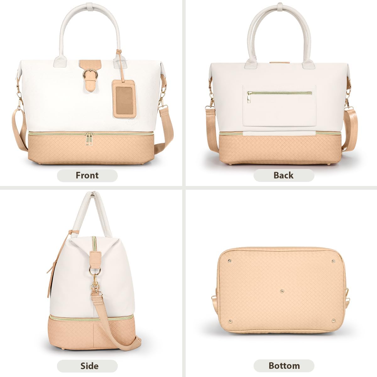 Leather Weekender Bags for Women, Travel Duffel Bag PU Overnight Bag Carry On Tote Bag with Shoe Compartment Wet Pocket