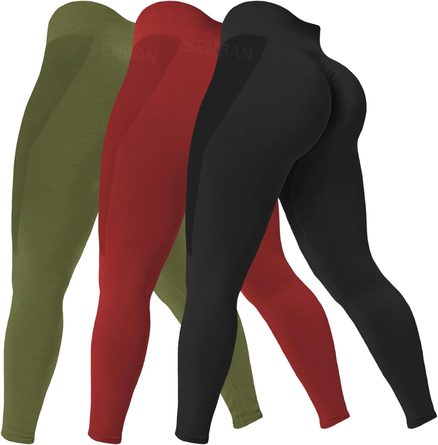 SENBAN 3 Piece Seamless Scrunch Leggings for Women High Waist Workout Athletic Yoga Pants Butt Lifting Booty Tights