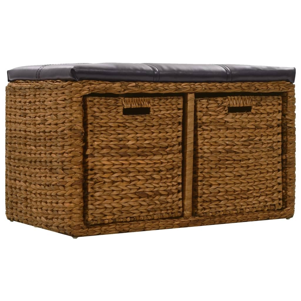 Générique Wasserhyazinthe Bank mit Kissen, 71 x 40 x 42 cm, Braun | 2 Körbe zur Aufbewahrung, Kapazität 110 kg, Deja Assemble, rustikal, Natur