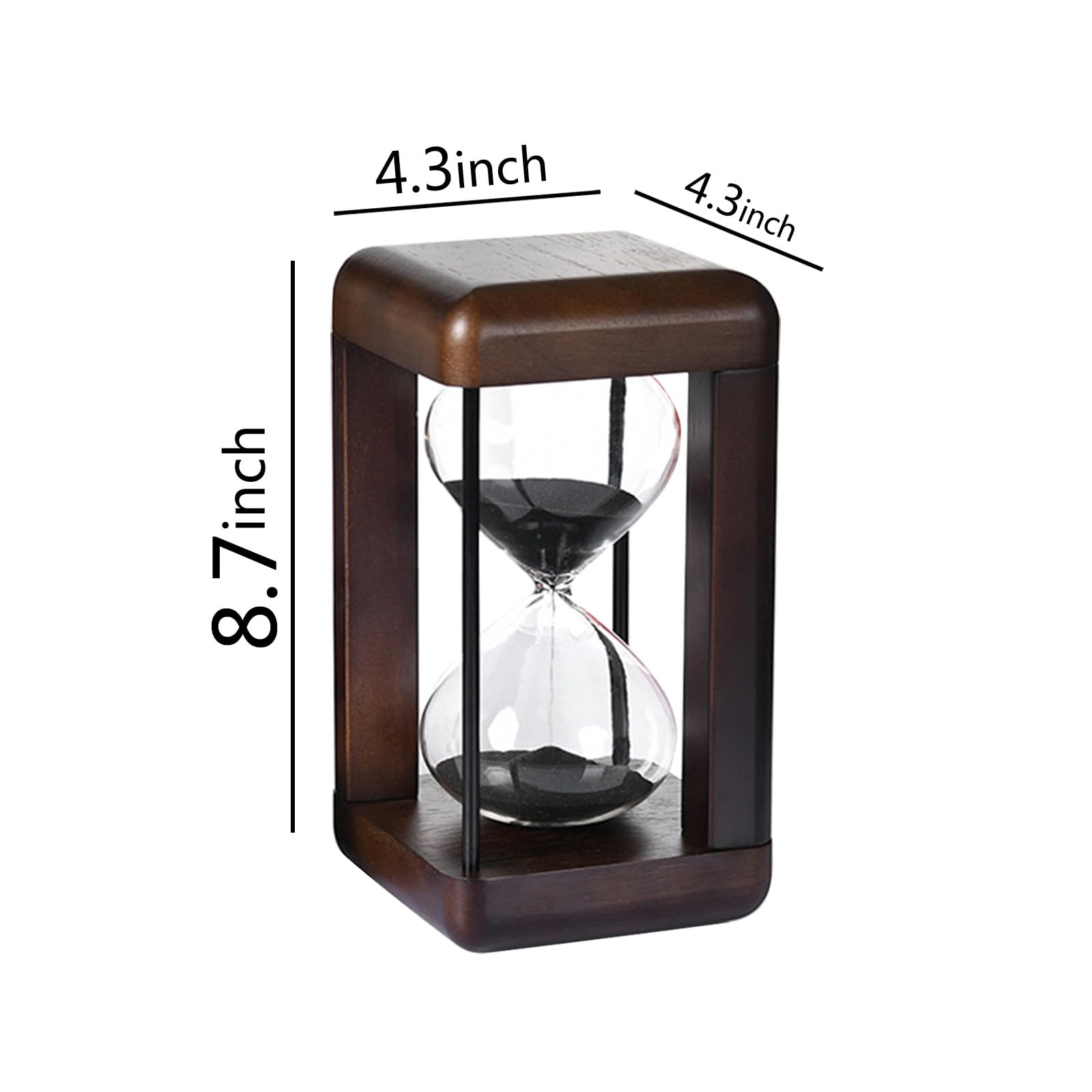 Temporizador de reloj de arena de 60 minutos, marco de madera y metal, temporizador de arena decorativo para oficina, yoga, decoración del hogar (arena negra, tamaño grande)