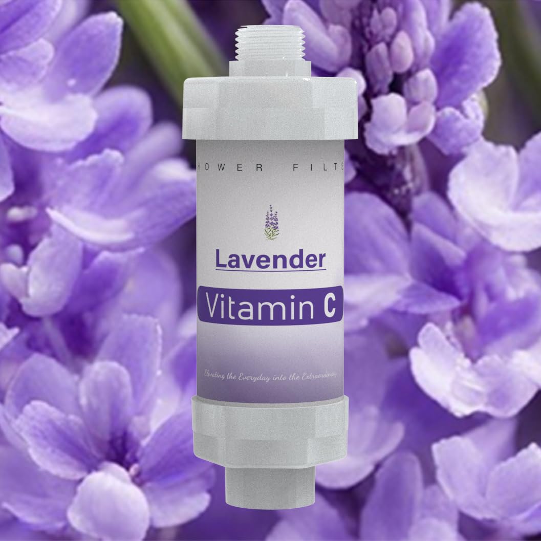 Shower Head Filter for Hard Water Bathroom Accessories Water Filter Vitamin C Replacement Cartridge Remove Chlorine Fluoride Heavy Metals Improves Skin Condition Protects Hair Lavender Scent — image 1