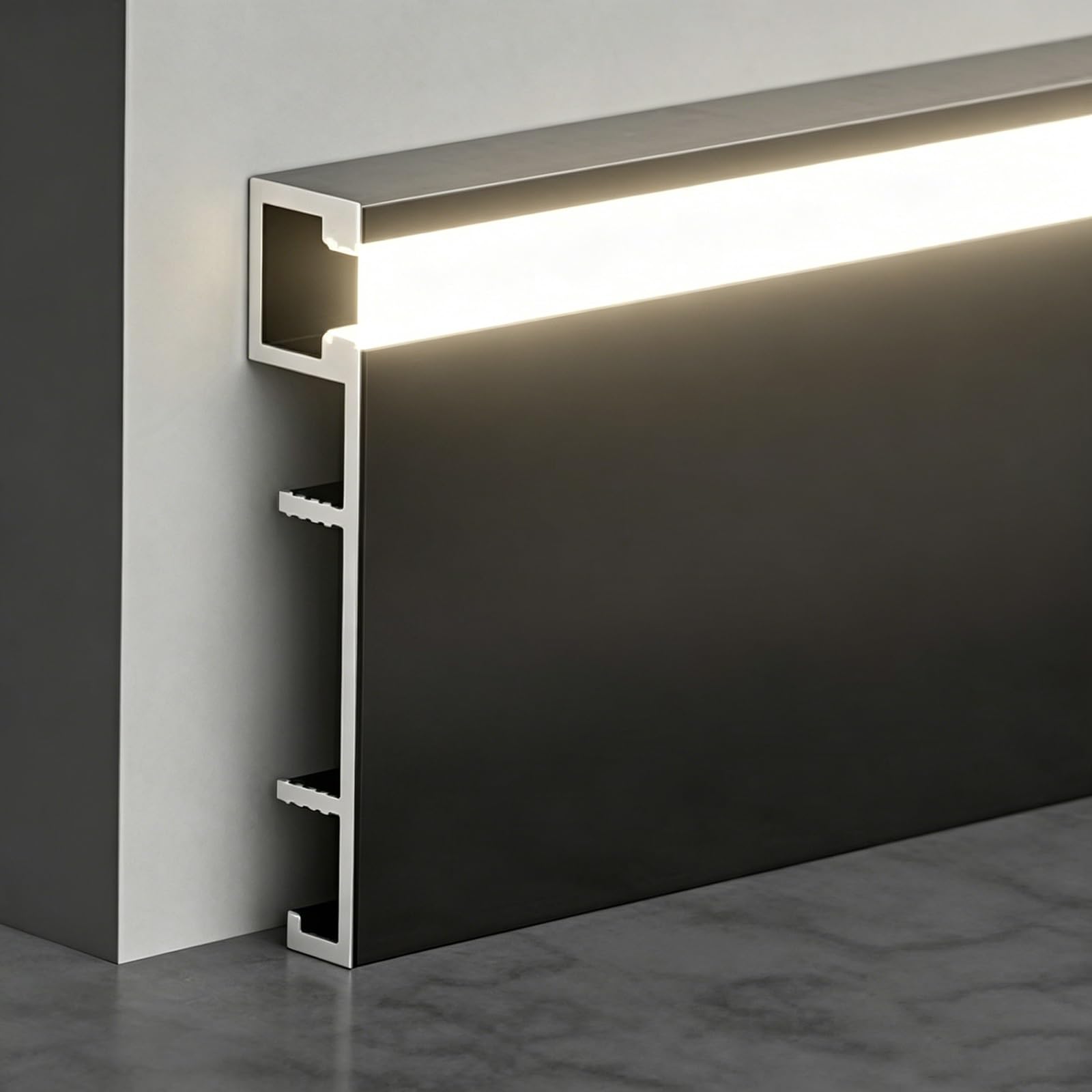 Aluminum Baseboard Trim, Custom Length Waterproof Skirting Board with Led Lights for Commercial/Residential, Molding Trim for Floor(A 8cm/3'',2.4m/7.9ft)