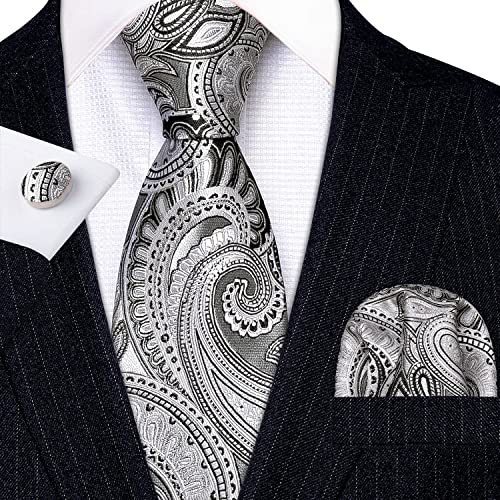 Image of Barry.Wang Paisley Tie Fashion Set Hanky Cufflinks Neckties for Men Woven Silk