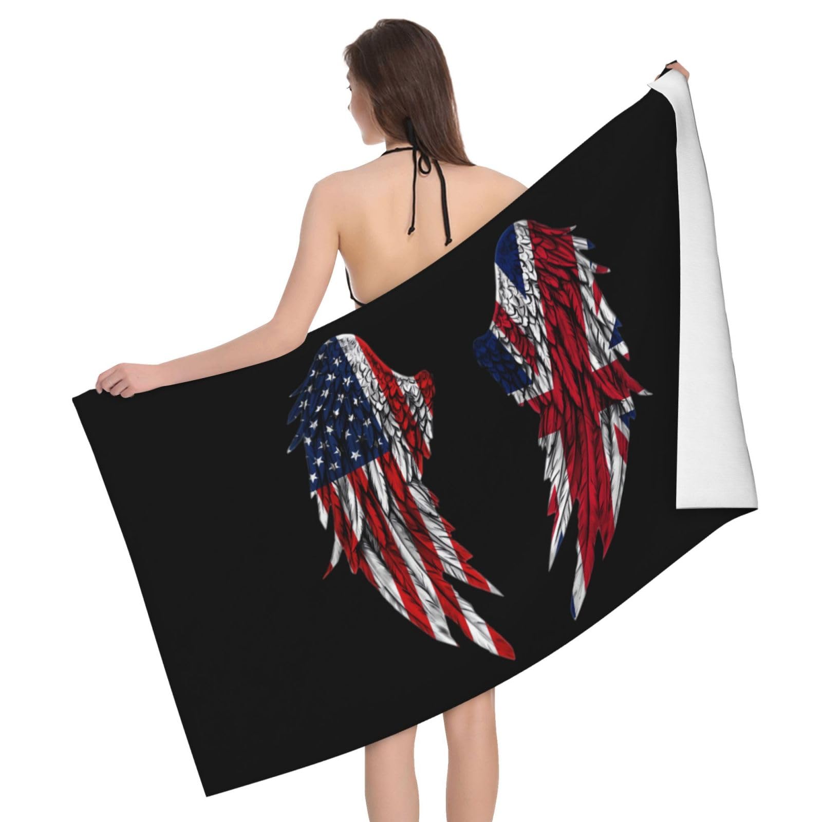 HLBSDM Microfiber Wings America and Britain Flag Beach Towel Quick Dry Soft Sand Free Beach Towels for Pool Swim Beach Lightweight Thin Towels