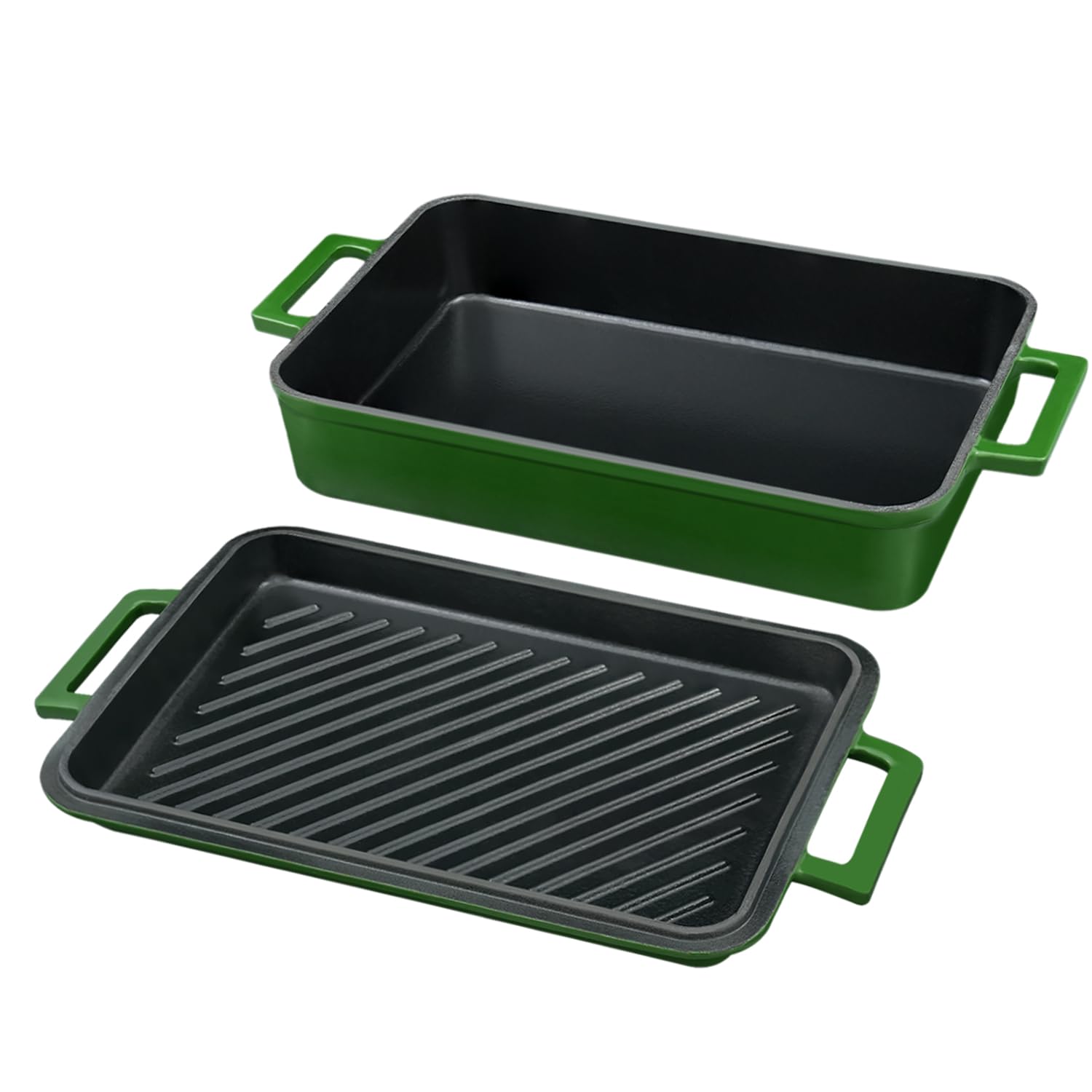 Flavehc Casseruola per forno Teglia da forno in ghisa con coperchio per padella 22,9 x 33,3 cm, padella per lasagne 2-in-1 Set di pentole in ghisa