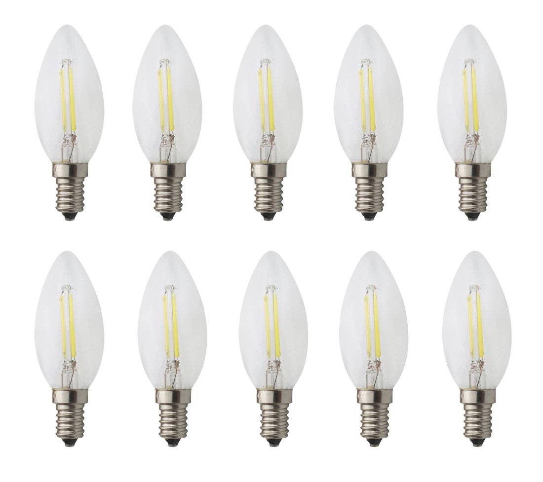 JCKing (Pack of 10 AC 110V-130V 2W E14 Dimmable LED Filament Bulbs Candle tip LED Light Bulb, LED Vintage Antique Chandelier Light Cool White 6500K