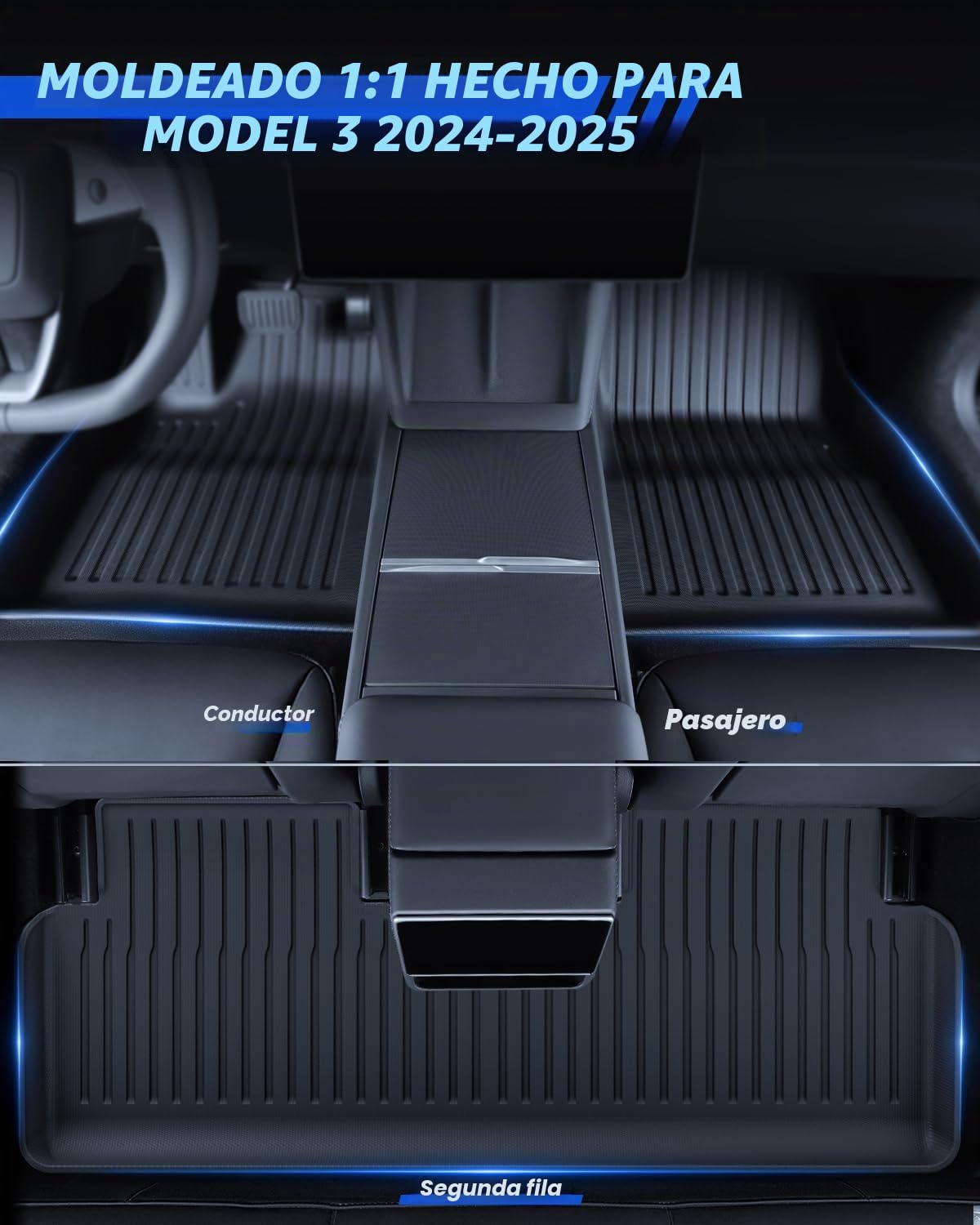 Alfombrillas 8 Piezas para Tesla Model 3 2024-2026 TPE para Todo Clima 3D con Borde Alto Antideslizante Impermeable Alfombrilla de Maletero y Respaldo para Segunda Fila de Asientos para Model 3