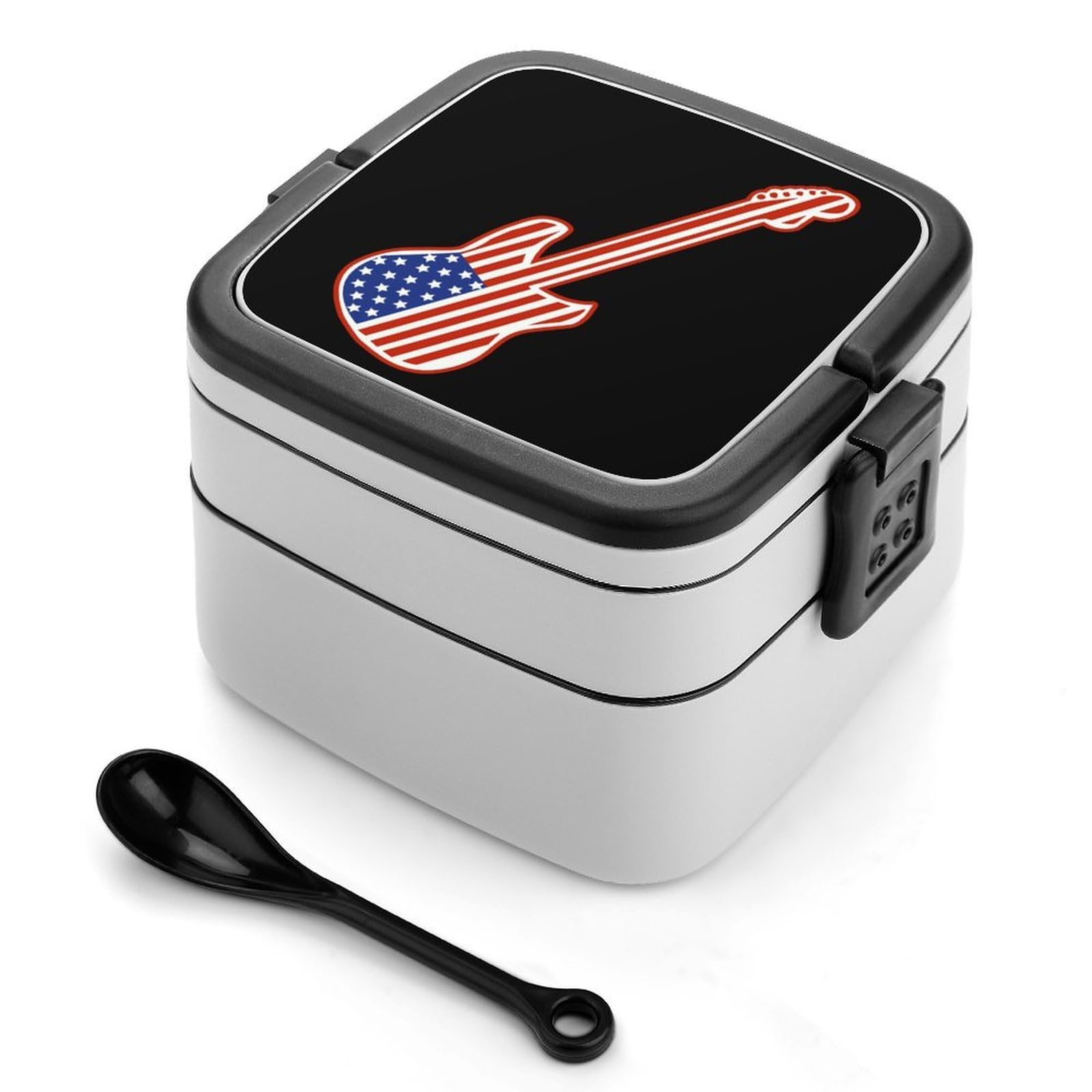 CGSBNGHA Americans-Rocks And Roll Guitars Bento Lunch Box 2 Layer Lunchbox Food Container for Adults Office