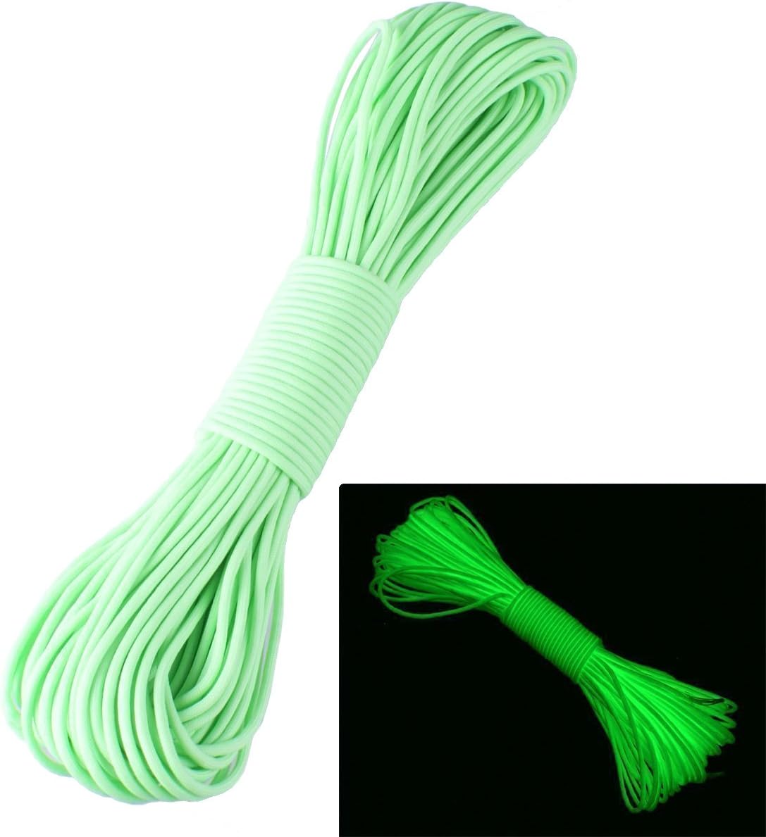 ZJchao(TM 9 Strand 550 Luminous Glow in the Dark Paracord Parachute Cord Green 100FT
