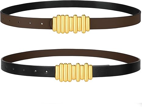 SANSTHS Skinny Reversible Belts for Women, Two-in-one Women Thin Belt for Dresses Jeans Pants with Gold Buckle