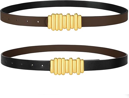 SANSTHS Skinny Reversible Belts for Women, Two-in-one Women Thin Belt for Dresses Jeans Pants with Gold Buckle