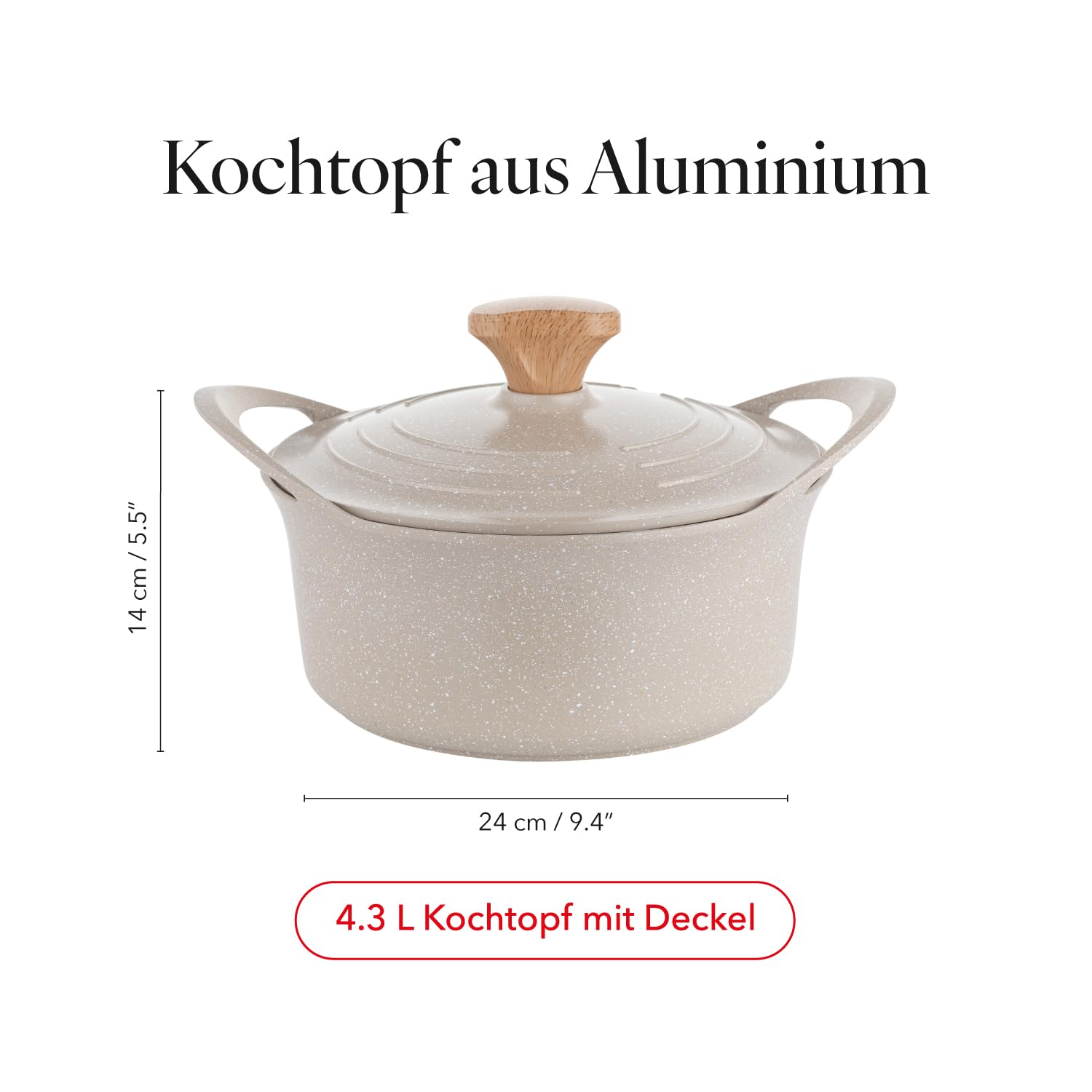 FLORINA Aluminiumtopf OSLO 4,3 l 24 cm Durchmesser I Keramische Antihaftbeschichtung I Ergonomischer Softgrip-Griff I Hitzebeständig | Topf geeignet für Induktions-, Gas- und Elektrokochfelder