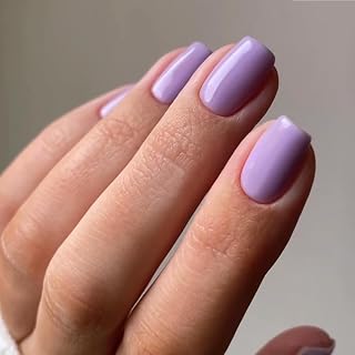 Purple Press on Nails Short Square Fake Nails Acrylic Nails Extra Short Oval False Nails Glossy Solid Color Full Cover Glue on Nails Seamless Soft Gel Stick on Nails for Women Girls Manicure 24pcs