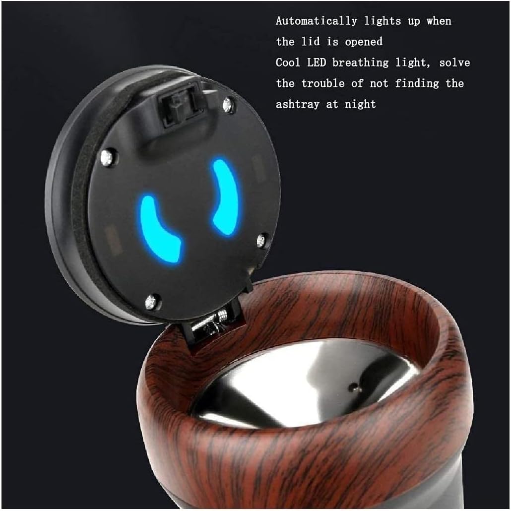 Car Ashtray, Portable Ashtray for Car, Car Ashtray Tray Smoking Cup Multifunctional Suspension with Lamp Cover Isolating Smell Cigarette Cup for Car Interior Products (Color : B)